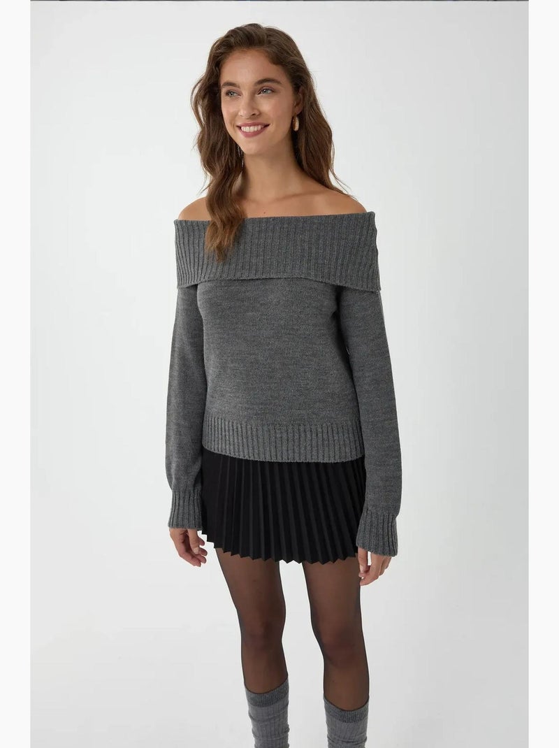 Pull en tricot épaules dénudées hiccup Gris - Kiabi