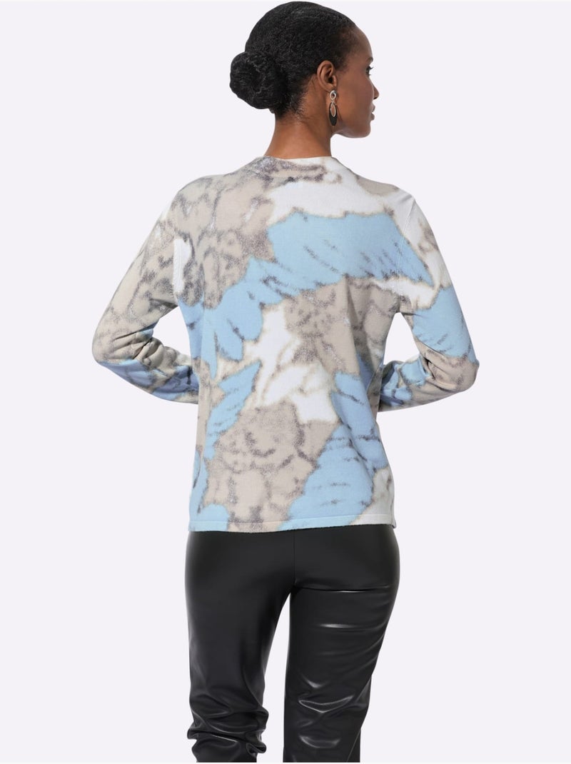 Pull En Tricot Fin 30% Lyocell - Taille Standard - Helline Bleu Ecru - Kiabi
