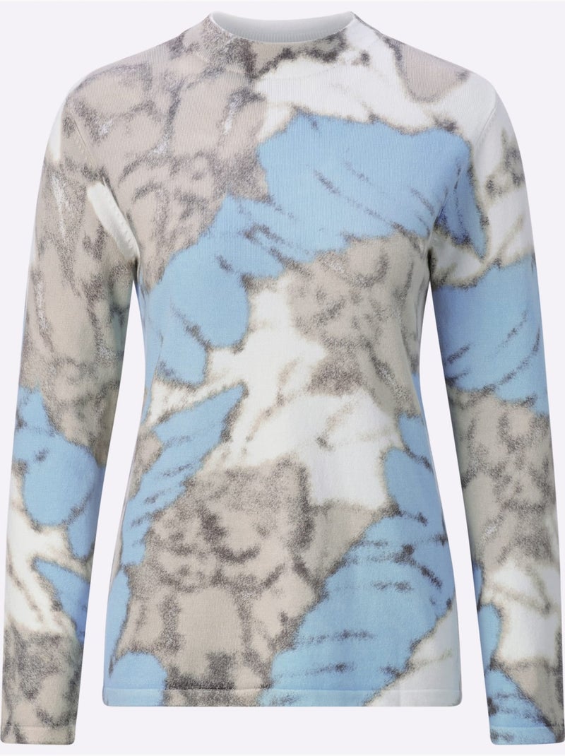 Pull En Tricot Fin 30% Lyocell - Taille Standard - Helline Bleu Ecru - Kiabi