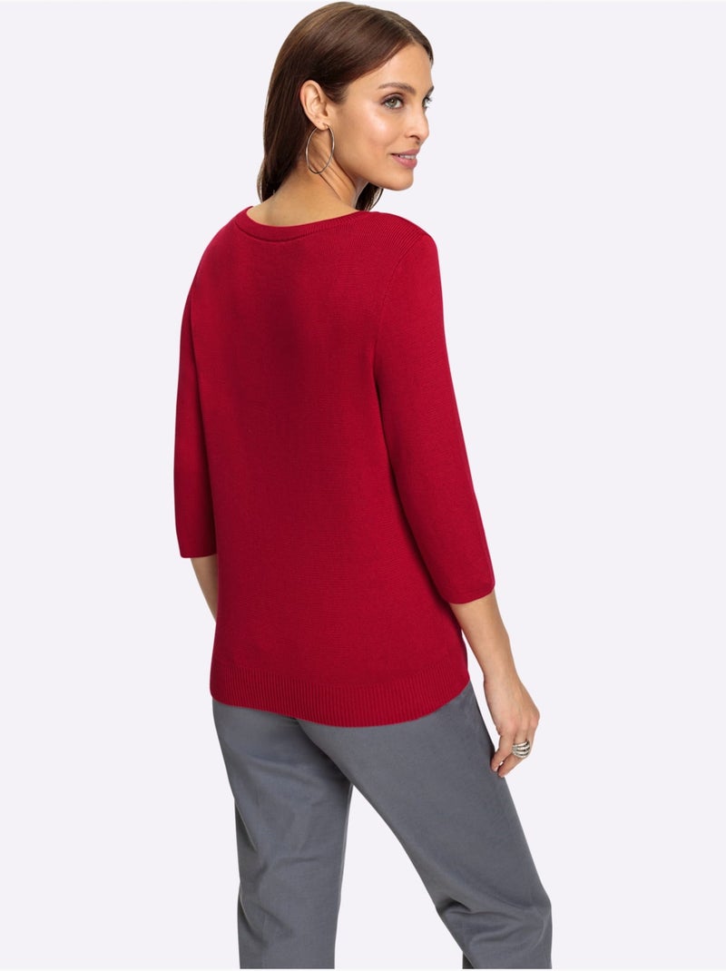 Pull En Tricot Fin 55% Coton - Taille Standard - Witt Rouge - Kiabi