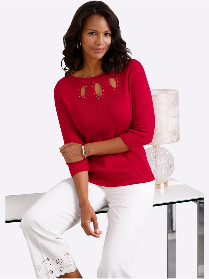 Pull En Tricot Fin 55% Coton - Taille Standard - Witt Rouge - Kiabi
