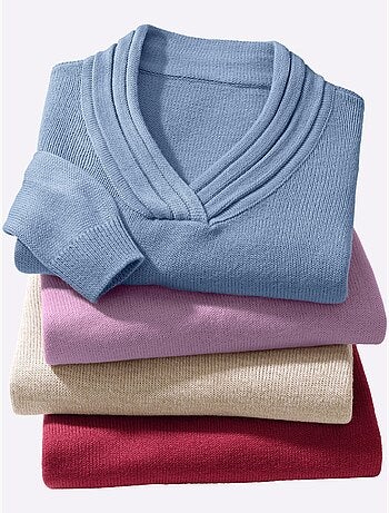 Pull en tricot fin à encolure en v avec bords-côtes - taille standard - moda vilona