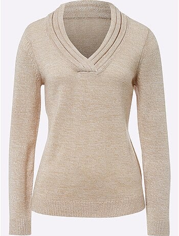 Pull en tricot fin à encolure en v avec bords-côtes - taille standard - moda vilona