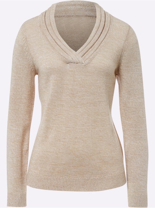 Pull en tricot fin à encolure en v avec bords-côtes - taille standard - moda vilona - Kiabi Pull en tricot fin à encolure en v avec bords-côtes - taille standard - moda vilona - Kiabi