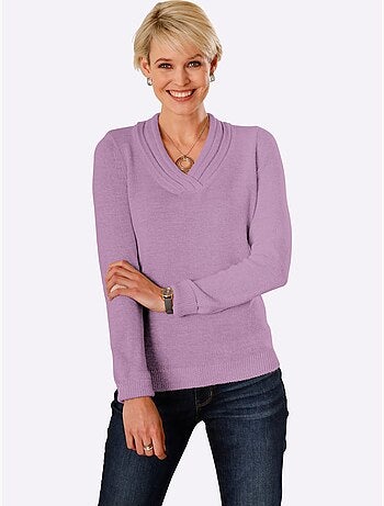 Pull en tricot fin à encolure en v avec bords-côtes - taille standard - moda vilona