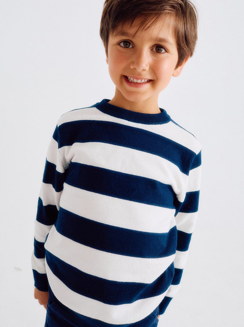 Pull en Tricot Fin à Rayures Bleu foncé - Kiabi