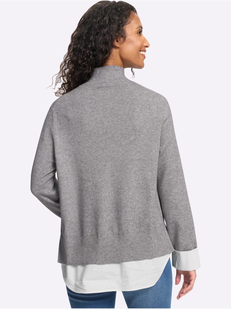 Pull en tricot fin aspect 2 en 1 - taille standard - helline Gris chiné - Kiabi