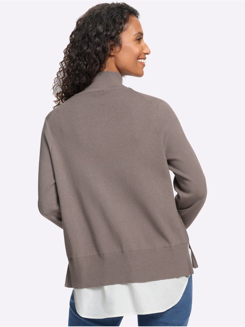 Pull en tricot fin aspect 2 en 1 - taille standard - helline Gris taupe - Kiabi