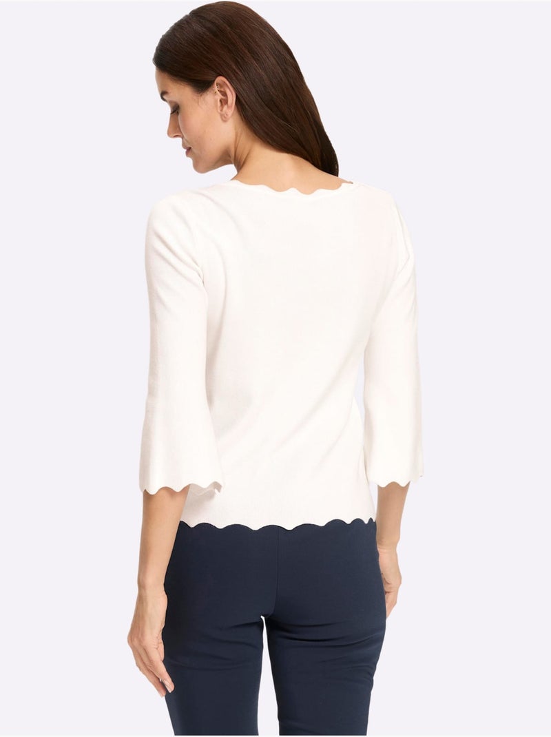 Pull En Tricot Fin Bords Ondulés élégants - Taille Standard - Helline Ecru - Kiabi