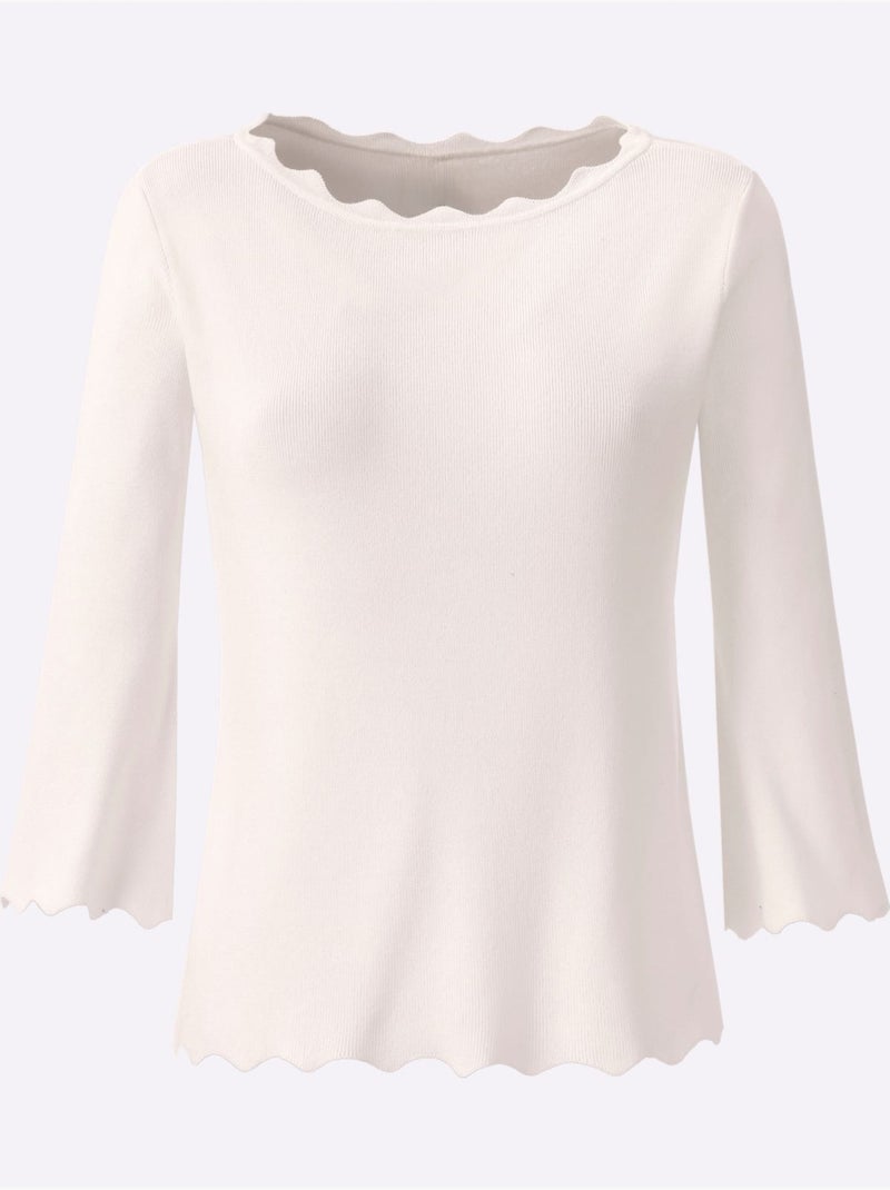 Pull En Tricot Fin Bords Ondulés élégants - Taille Standard - Helline Ecru - Kiabi