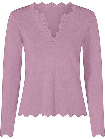 Pull En Tricot Fin Bords Ondulés élégants - Taille Standard - helline