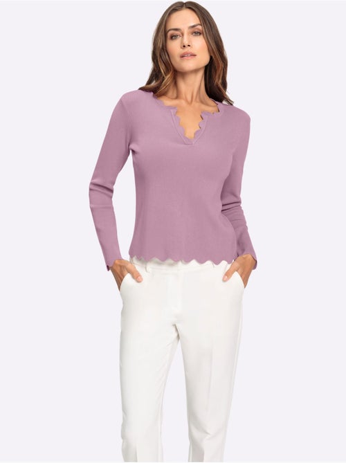 Pull En Tricot Fin Bords Ondulés élégants - Taille Standard - helline - Kiabi