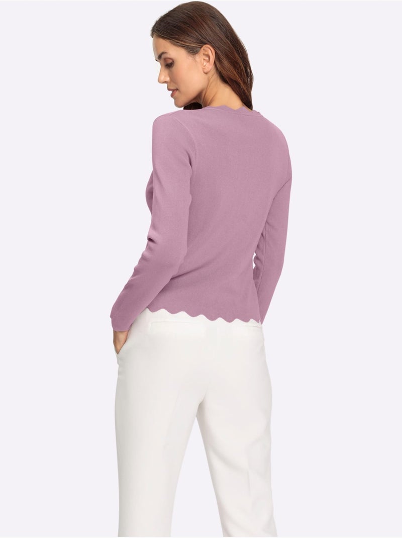 Pull En Tricot Fin Bords Ondulés élégants - Taille Standard - Helline Mauve - Kiabi
