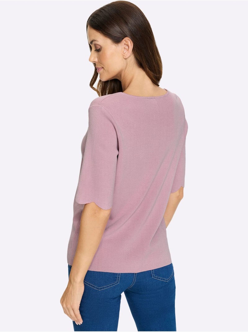 Pull En Tricot Fin Bords Ondulés élégants - Taille Standard - Helline Rose - Kiabi