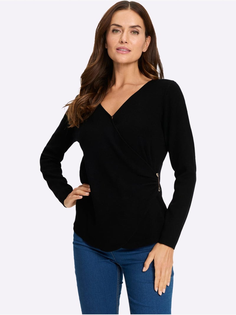Pull En Tricot Fin Boucle Décorative - Taille Standard - Helline Noir - Kiabi