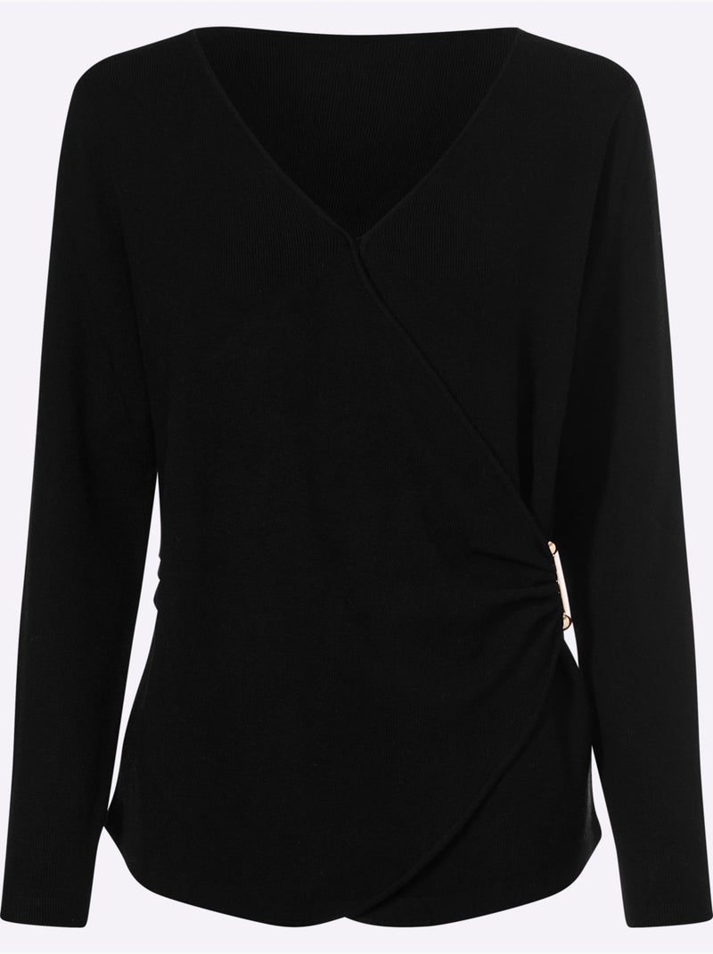 Pull En Tricot Fin Boucle Décorative - Taille Standard - Helline Noir - Kiabi