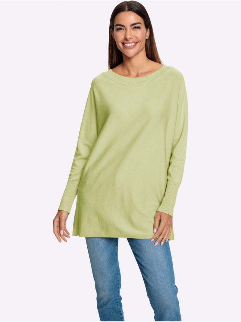 Pull En Tricot Fin Coupe Ample - Taille Standard - Helline Vert pistache - Kiabi
