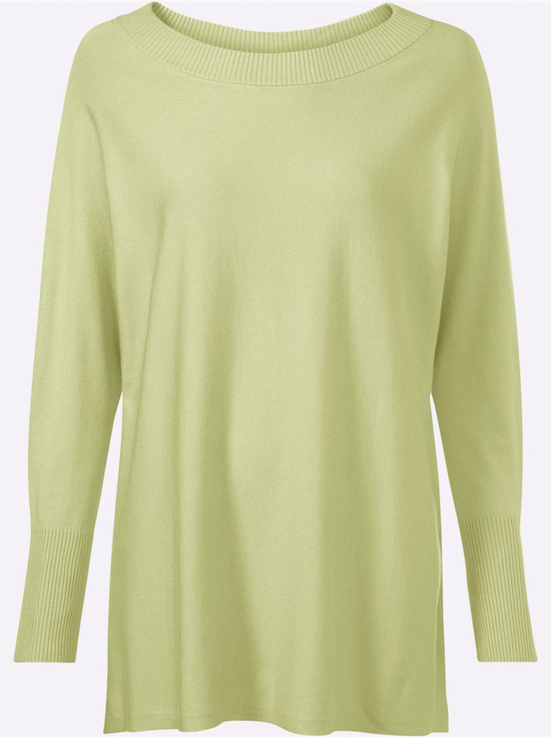 Pull En Tricot Fin Coupe Ample - Taille Standard - Helline Vert pistache - Kiabi