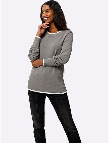 Pull En Tricot Fin Détails Contrastés Décoratifs - Taille Standard - Helline