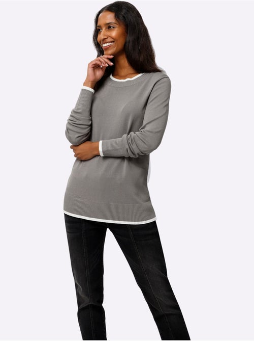 Pull En Tricot Fin Détails Contrastés Décoratifs - Taille Standard - Helline - Kiabi