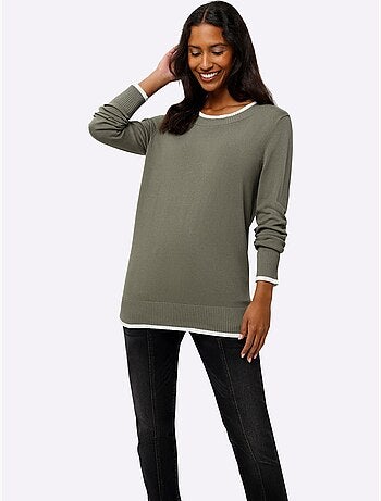 Pull En Tricot Fin Détails Contrastés Décoratifs - Taille Standard - Helline