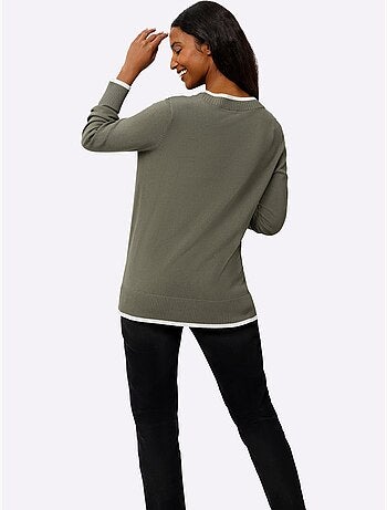 Pull En Tricot Fin Détails Contrastés Décoratifs - Taille Standard - Helline