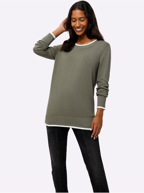 Pull En Tricot Fin Détails Contrastés Décoratifs - Taille Standard - Helline - Kiabi Pull En Tricot Fin Détails Contrastés Décoratifs - Taille Standard - Helline - Kiabi