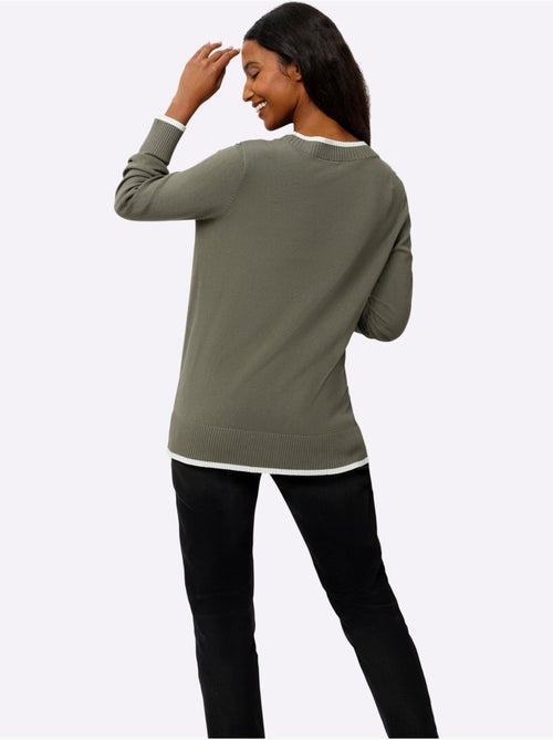 Pull En Tricot Fin Détails Contrastés Décoratifs - Taille Standard - Helline - Kiabi Pull En Tricot Fin Détails Contrastés Décoratifs - Taille Standard - Helline - Kiabi