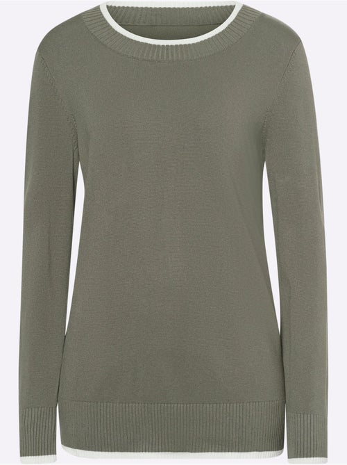 Pull En Tricot Fin Détails Contrastés Décoratifs - Taille Standard - Helline - Kiabi Pull En Tricot Fin Détails Contrastés Décoratifs - Taille Standard - Helline - Kiabi