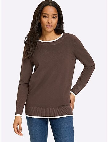 Pull En Tricot Fin Détails Contrastés Décoratifs - Taille Standard - Helline