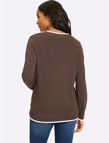 Pull En Tricot Fin Détails Contrastés Décoratifs - Taille Standard - Helline