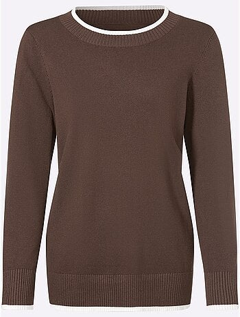 Pull En Tricot Fin Détails Contrastés Décoratifs - Taille Standard - Helline