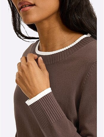 Pull En Tricot Fin Détails Contrastés Décoratifs - Taille Standard - Helline