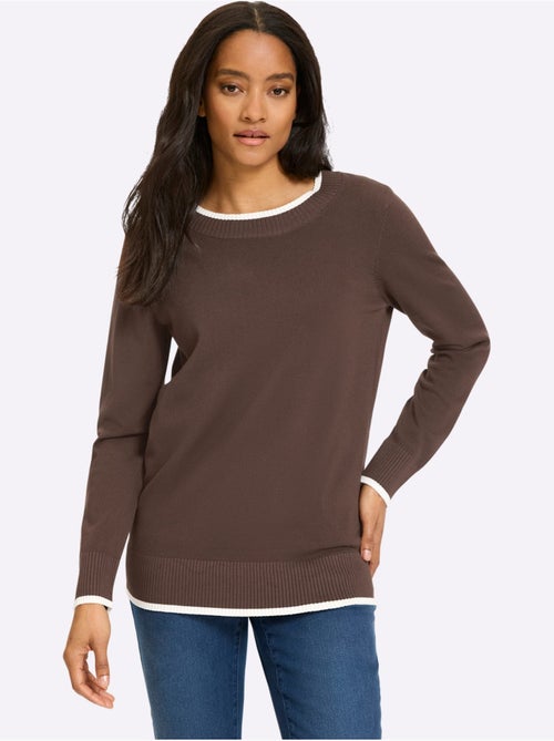 Pull En Tricot Fin Détails Contrastés Décoratifs - Taille Standard - Helline - Kiabi
