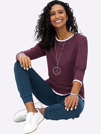 Pull En Tricot Fin Détails Contrastés Décoratifs - Taille Standard - Helline
