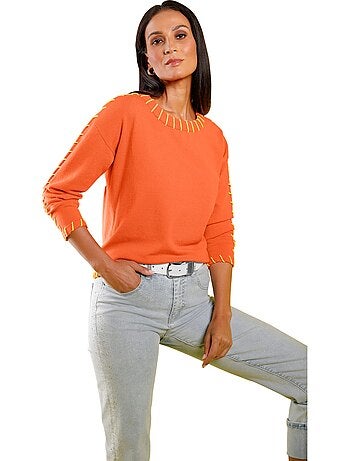 Pull En Tricot Fin Détails Contrastés Décoratifs - Taille Standard - helline