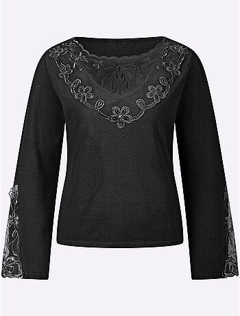 Pull En Tricot Fin Détails élégants En Dentelle - Helline