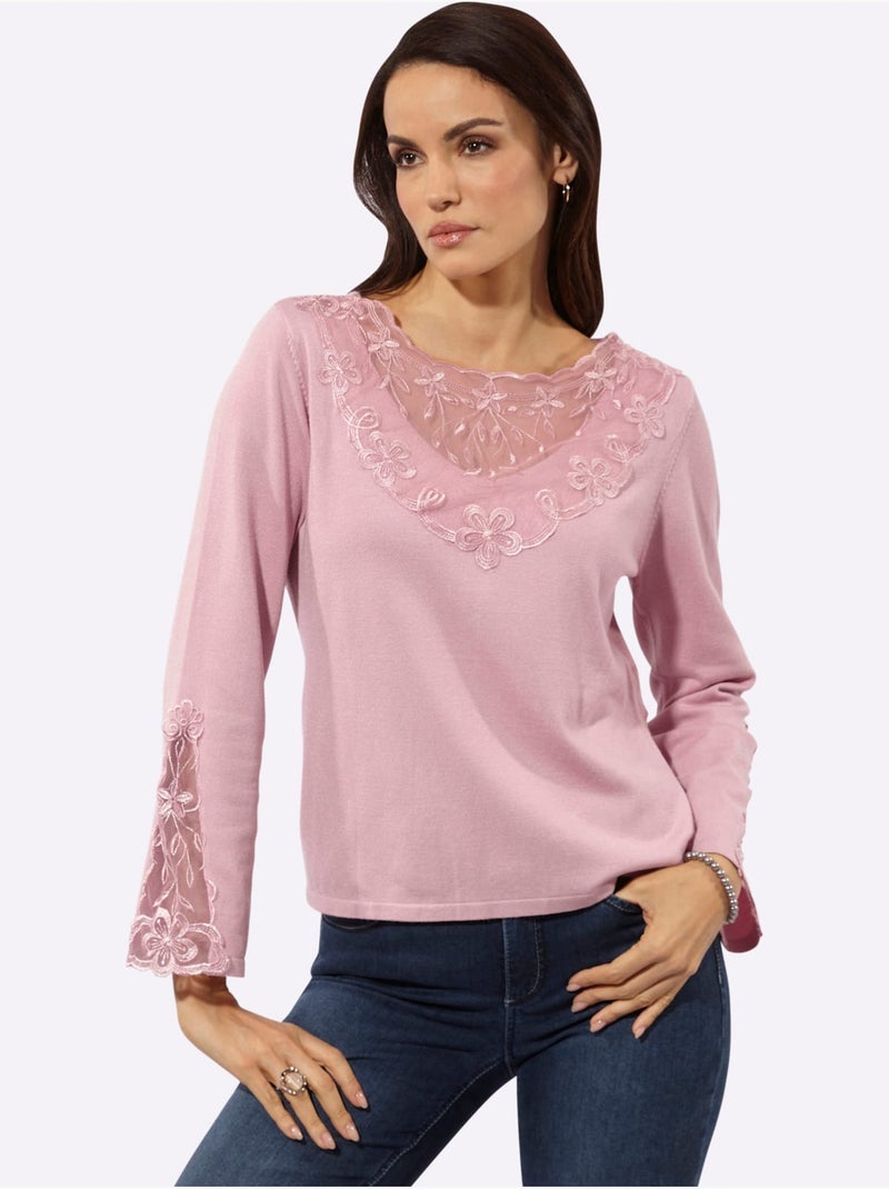 Pull En Tricot Fin Détails élégants En Dentelle - Helline Rose - Kiabi