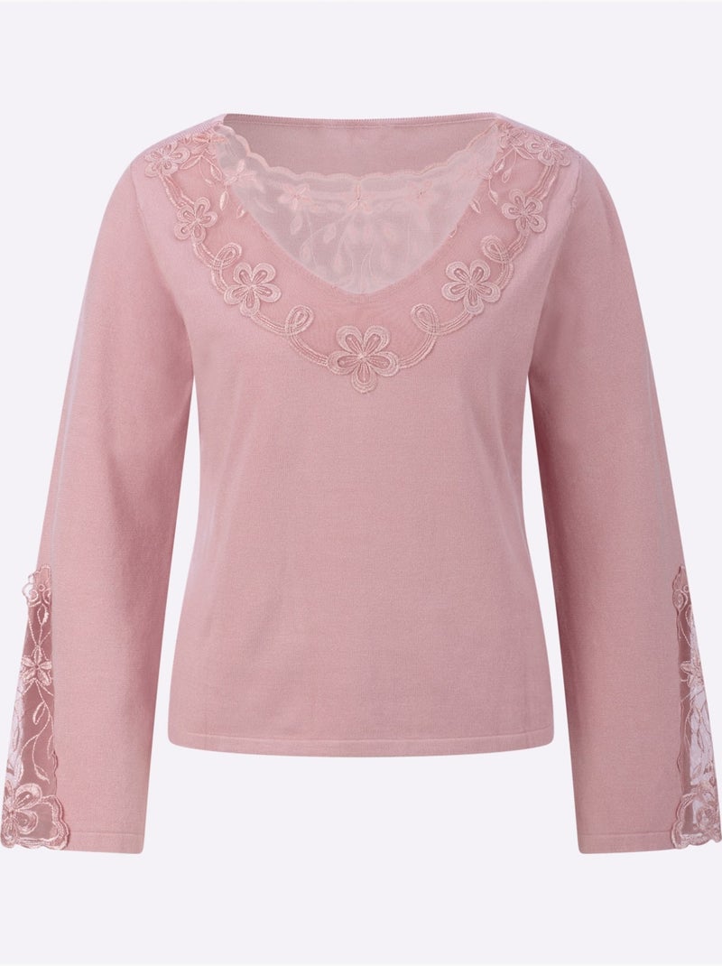 Pull En Tricot Fin Détails élégants En Dentelle - Helline Rose - Kiabi