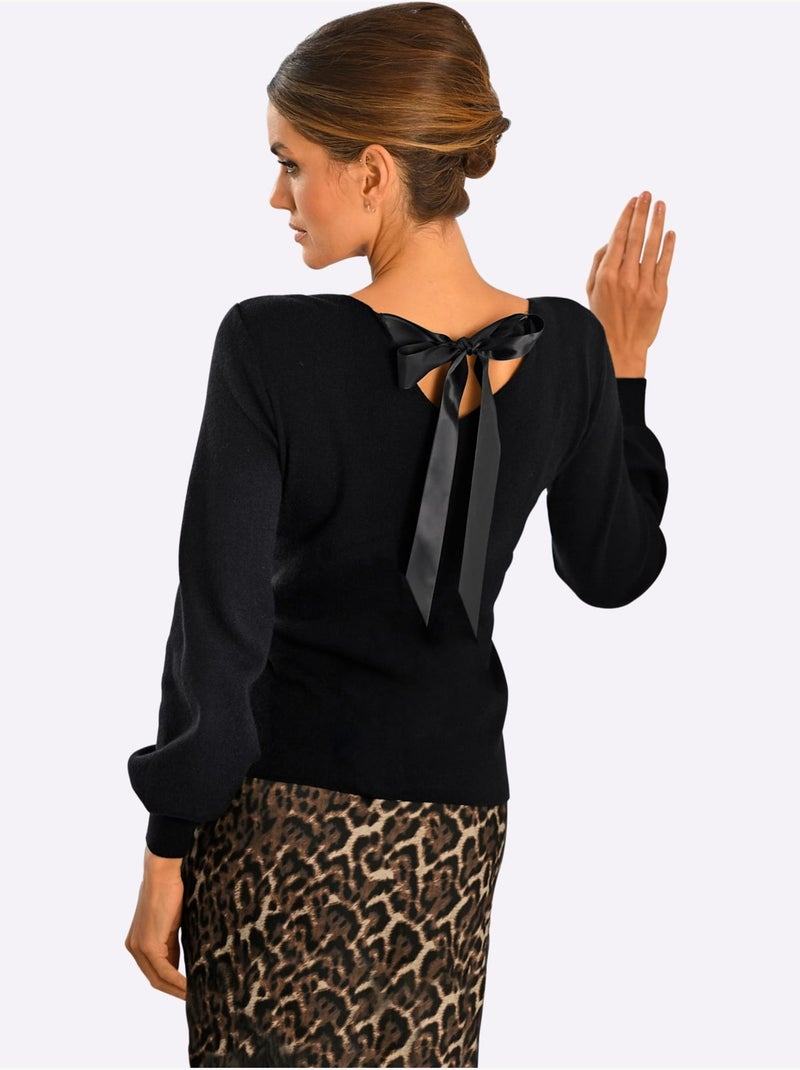 Pull En Tricot Fin Encolure Dégagée Au Dos - Taille Standard - Helline Noir - Kiabi