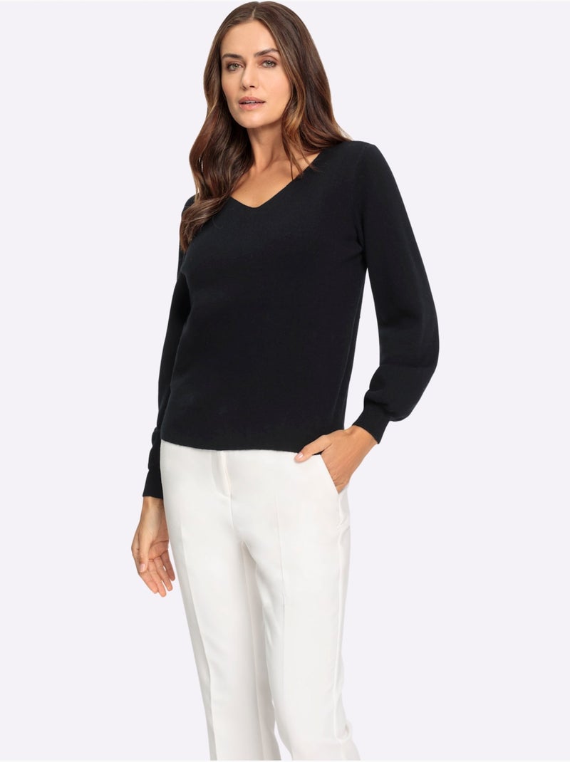 Pull En Tricot Fin Encolure Dégagée Au Dos - Taille Standard - Helline Noir - Kiabi