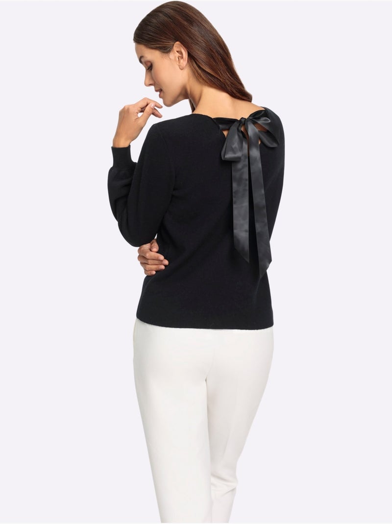 Pull En Tricot Fin Encolure Dégagée Au Dos - Taille Standard - Helline Noir - Kiabi