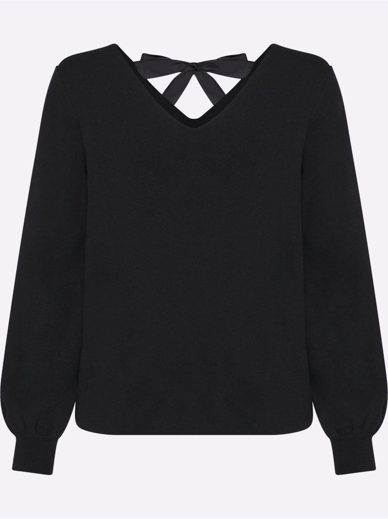 Pull En Tricot Fin Encolure Dégagée Au Dos - Taille Standard - Helline Noir - Kiabi