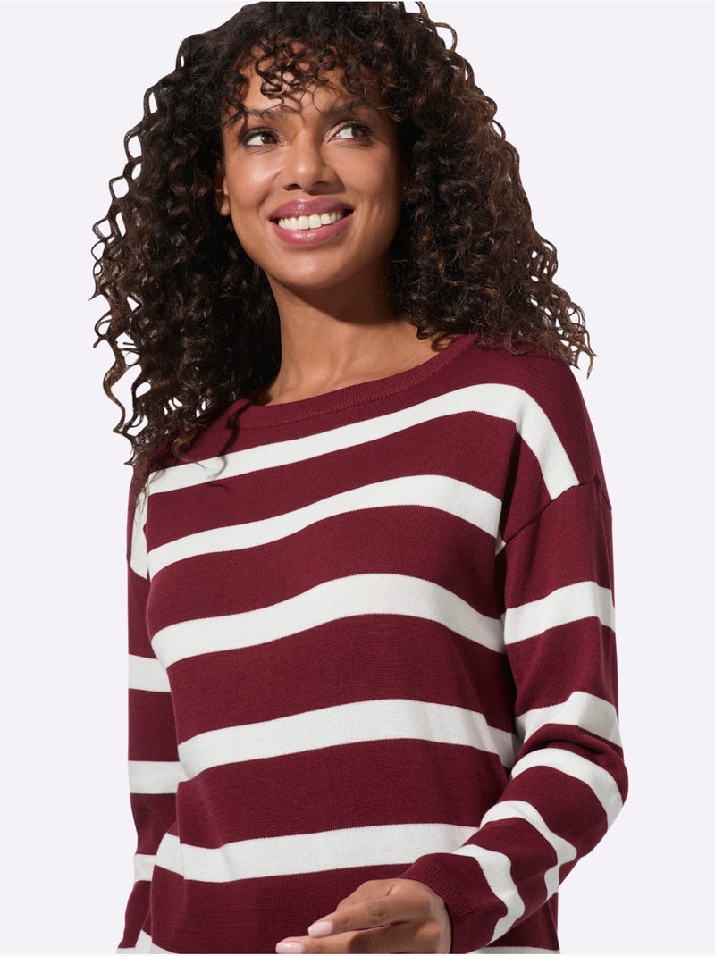 Pull En Tricot Fin Encolure En U Discrète - Taille Standard - Witt Ecru/Rouge - Kiabi
