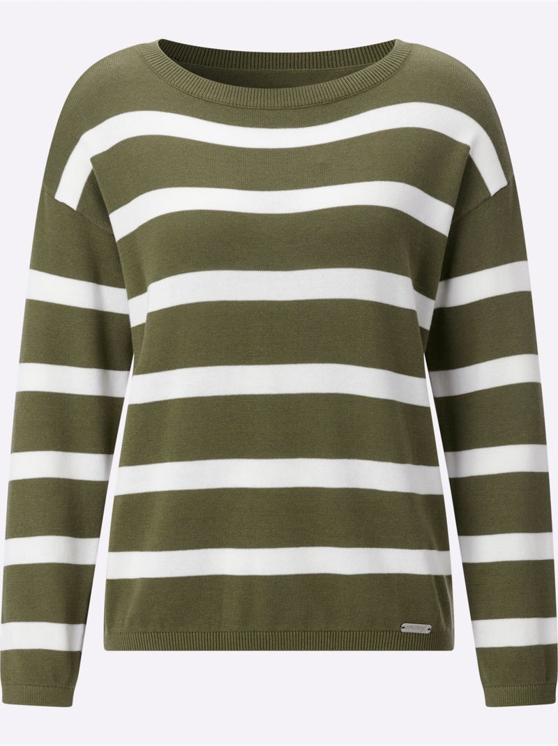 Pull En Tricot Fin Encolure En U Discrète - Taille Standard - Witt Vert olive - Kiabi