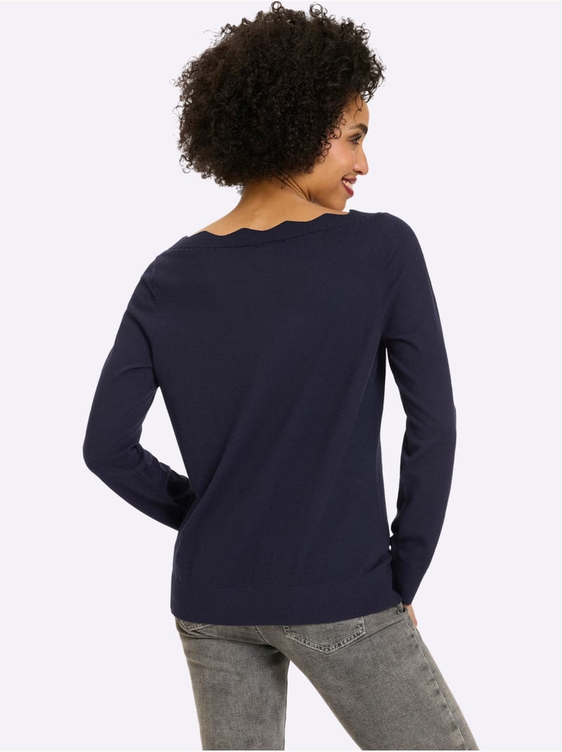 Pull En Tricot Fin Encolure En U Féminine - Taille Standard - Helline Bleu marine - Kiabi