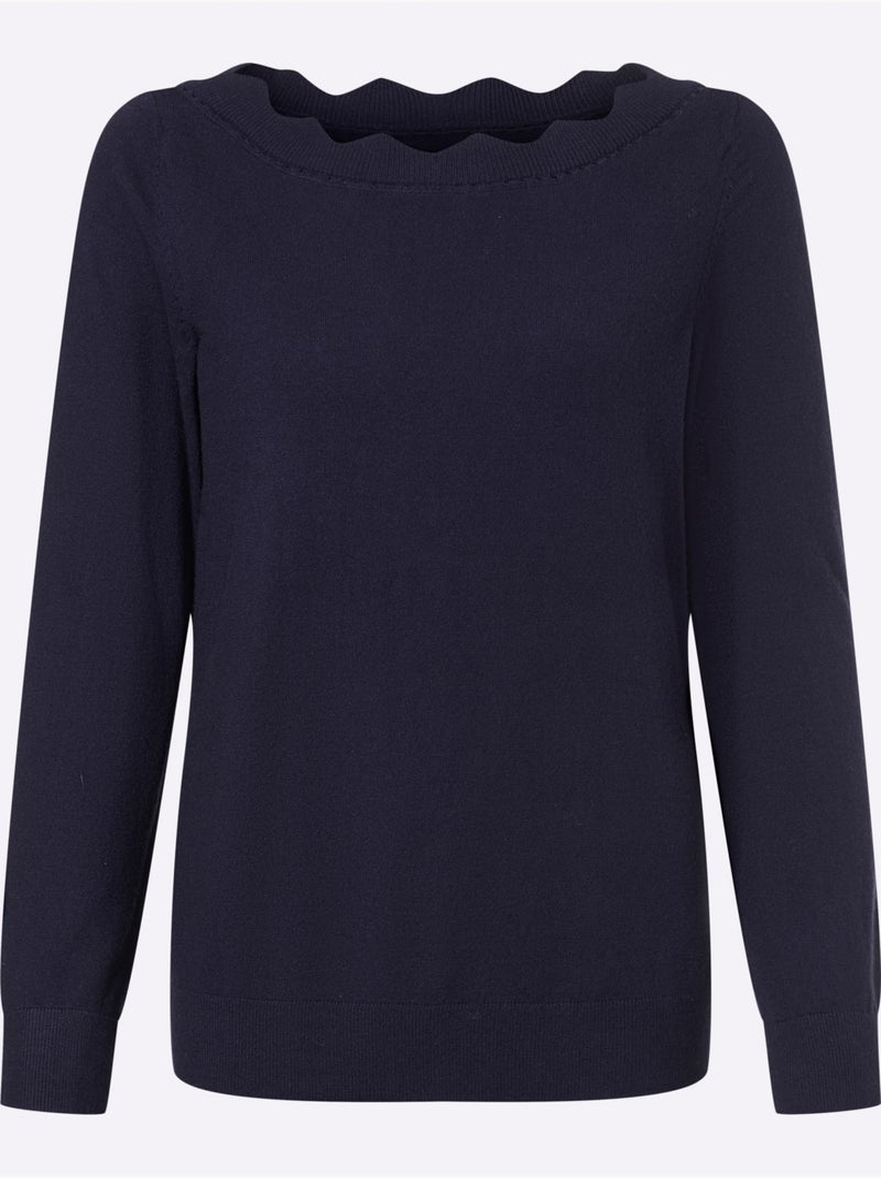 Pull En Tricot Fin Encolure En U Féminine - Taille Standard - Helline Bleu marine - Kiabi