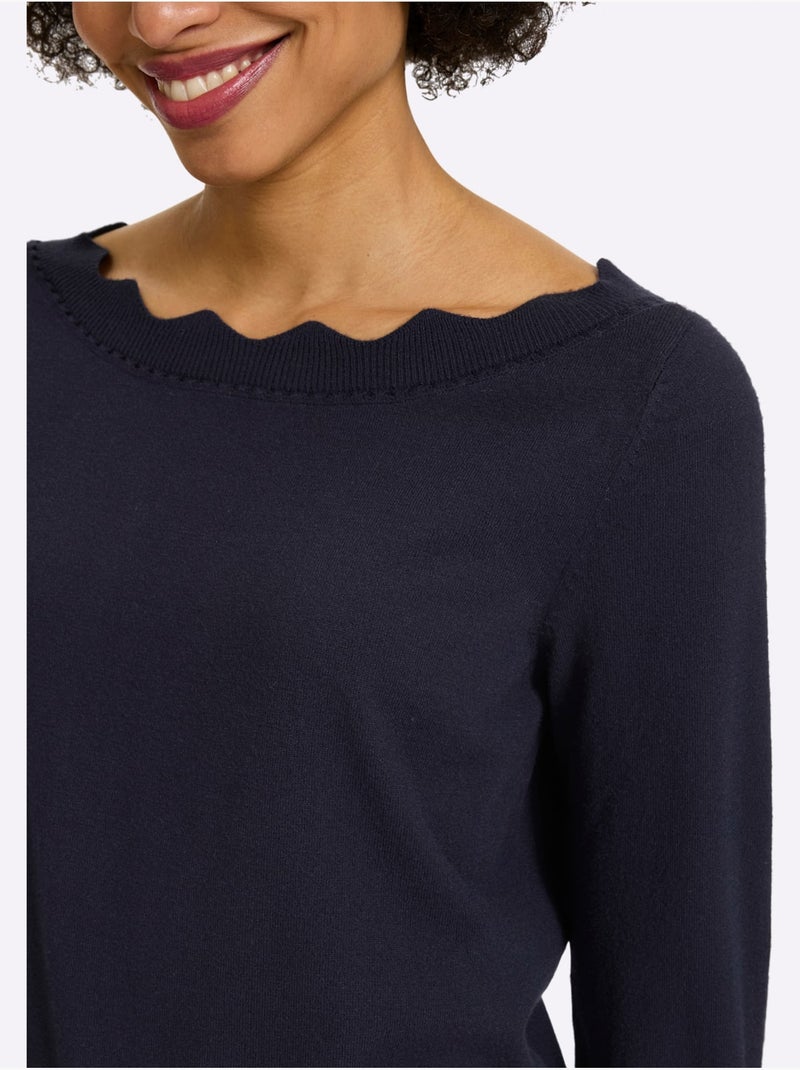 Pull En Tricot Fin Encolure En U Féminine - Taille Standard - Helline Bleu marine - Kiabi