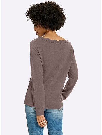 Pull En Tricot Fin Encolure En U Féminine - Taille Standard - Helline