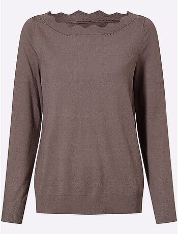 Pull En Tricot Fin Encolure En U Féminine - Taille Standard - Helline